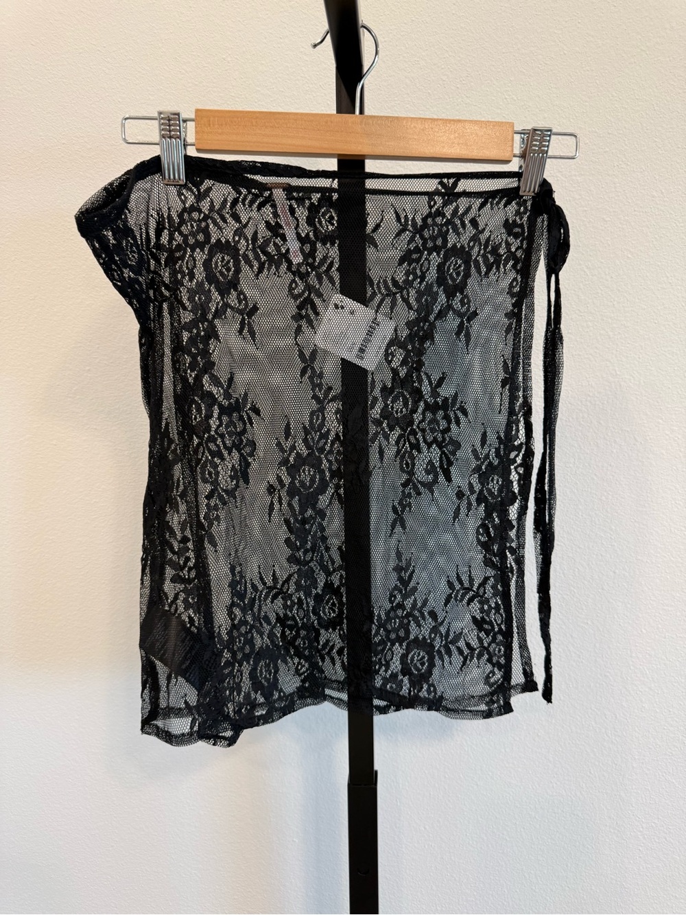 NWT Free People Black Floral Lace Mini Sheer Sarong Boho Whimsigoth Feminine
